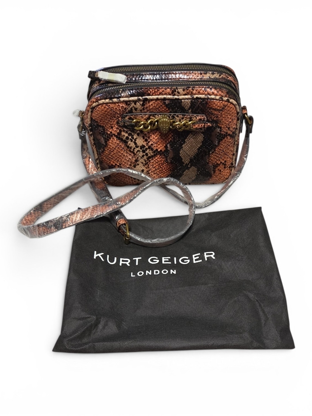 Kurt Geiger Snake-Print Crossbody Bag in Orange